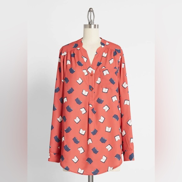 MODCLOTH Pam Breeze-ly Long Sleeve Tunic in Red - Picture 1 of 10